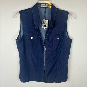 NWT-LIYEZ denim zip-up sleeveless shirt—3X